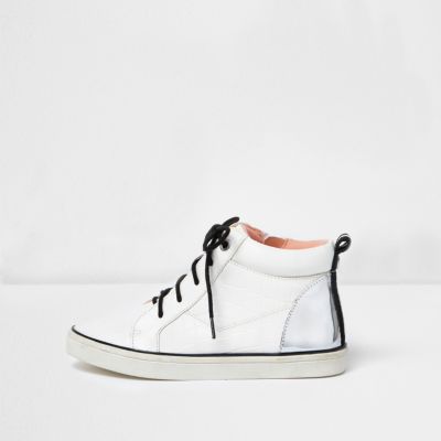 Girls white and silver high top trainers